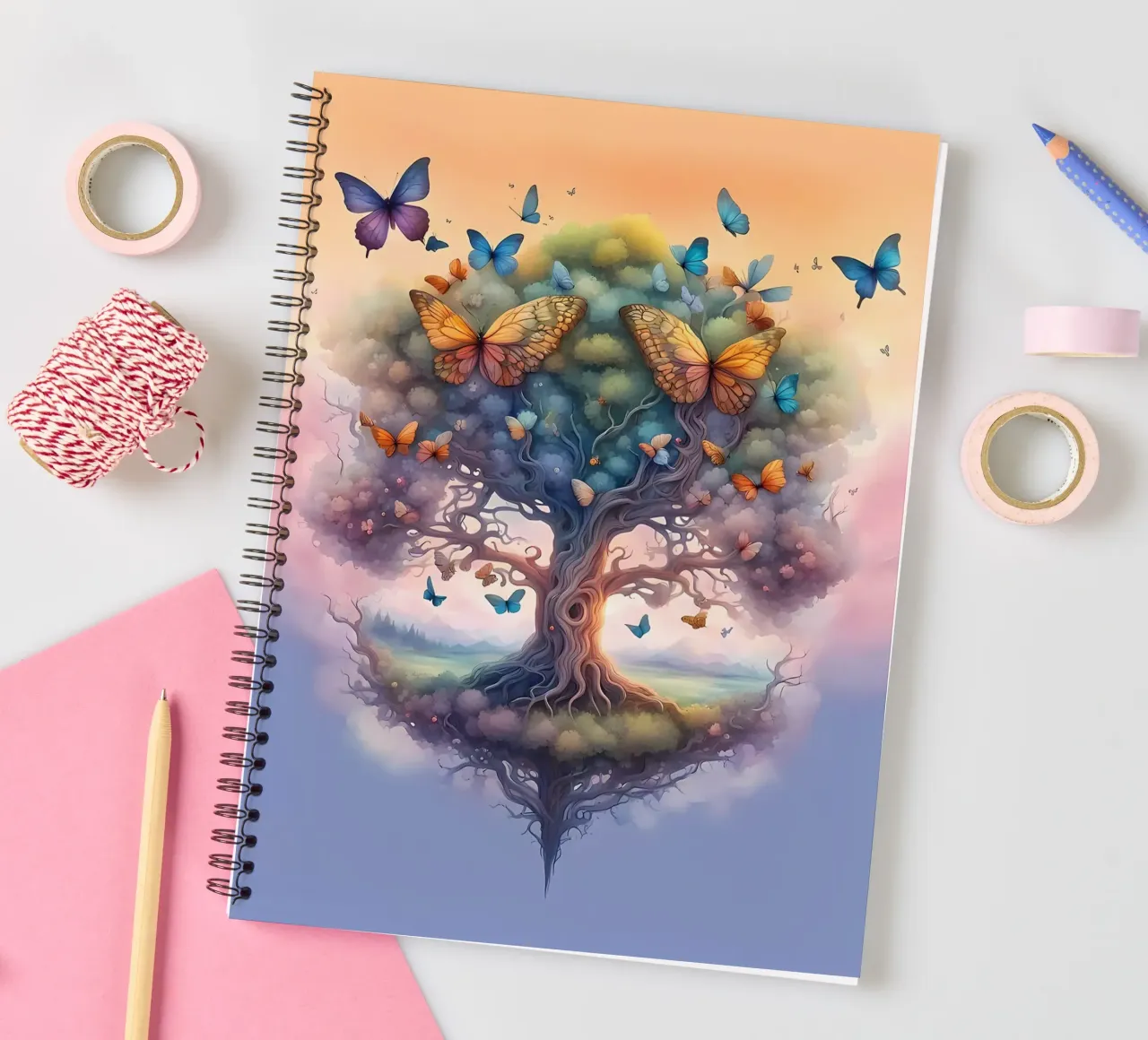 tree butterflies roots spiral notebook by Jennifer R Spyhalski