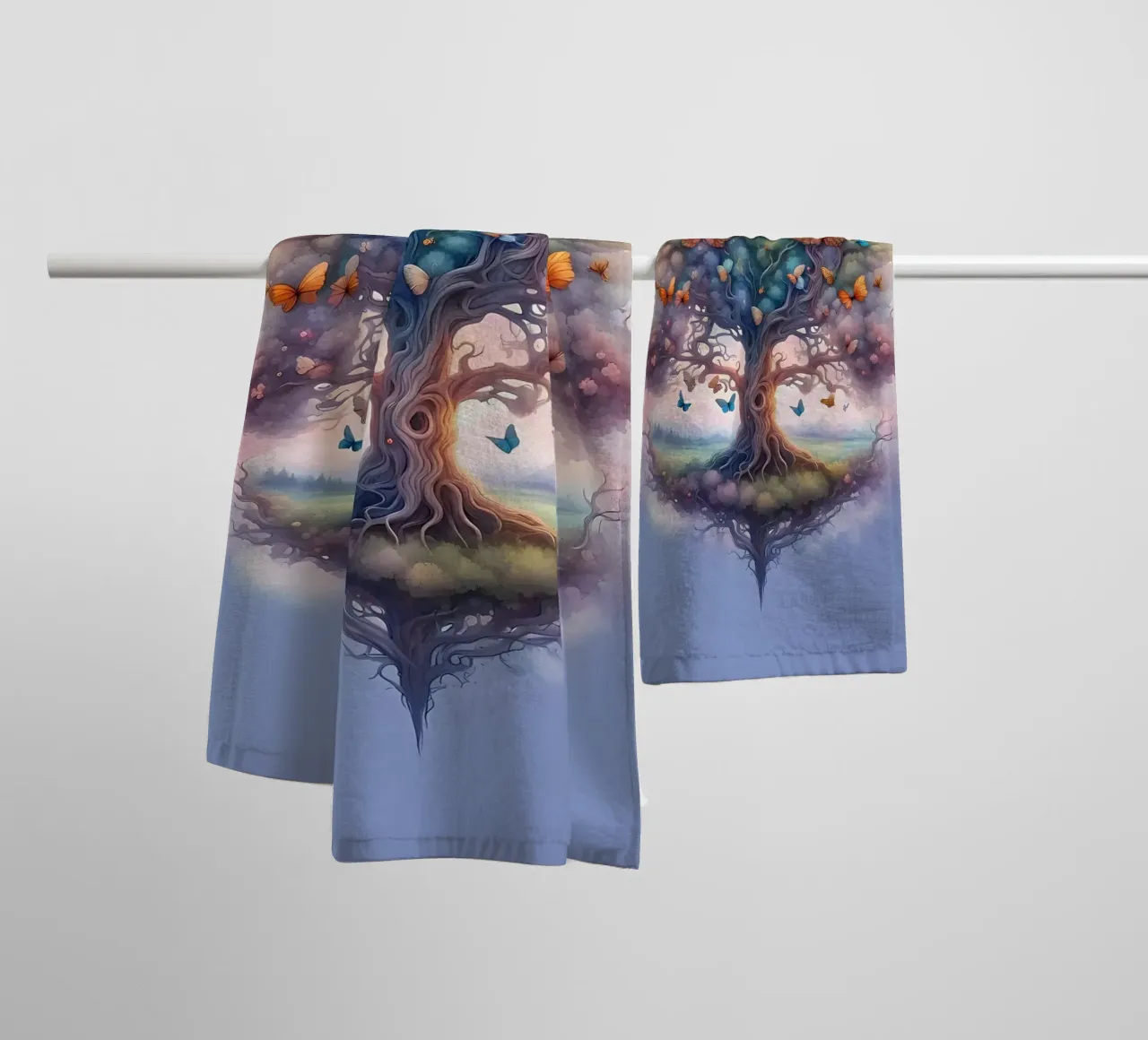 tree butterflies roots towel by Jennifer R Spyhalski