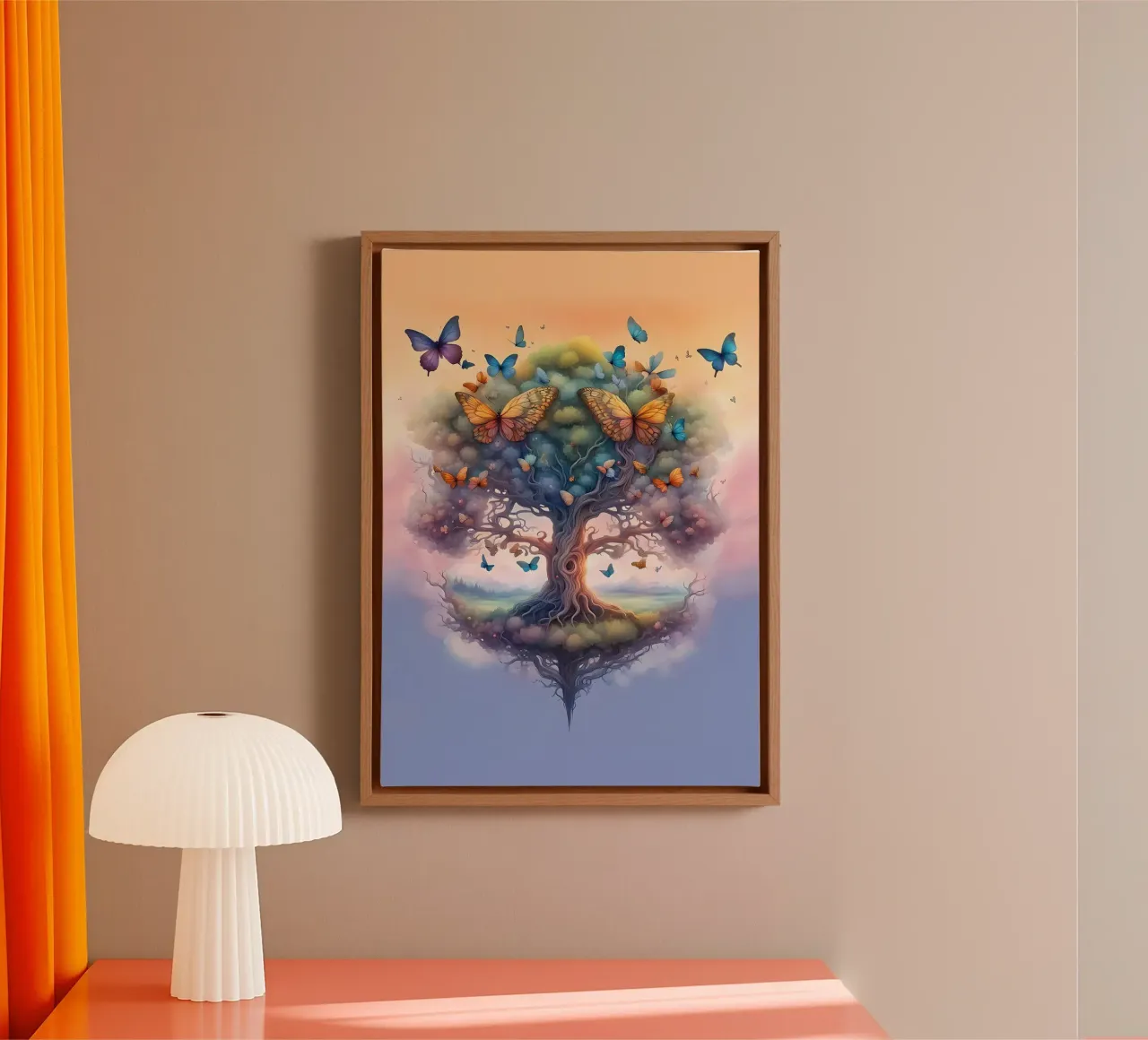 tree butterflies roots canvas with Floater frame by Jennifer R Spyhalski