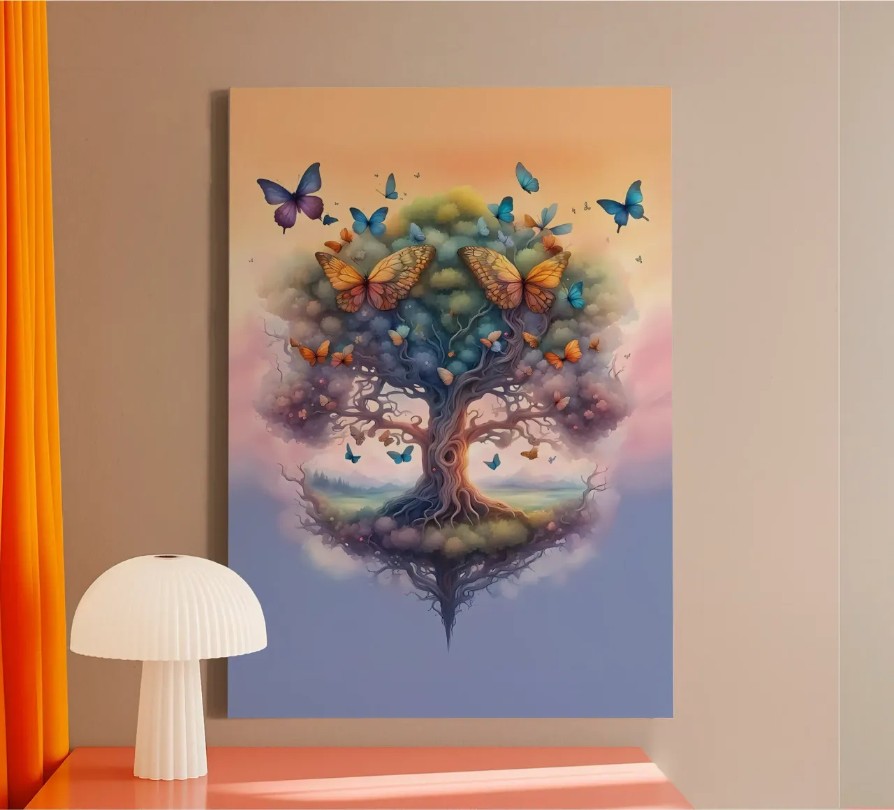 tree butterflies roots canvas with Floater frame by Jennifer R Spyhalski