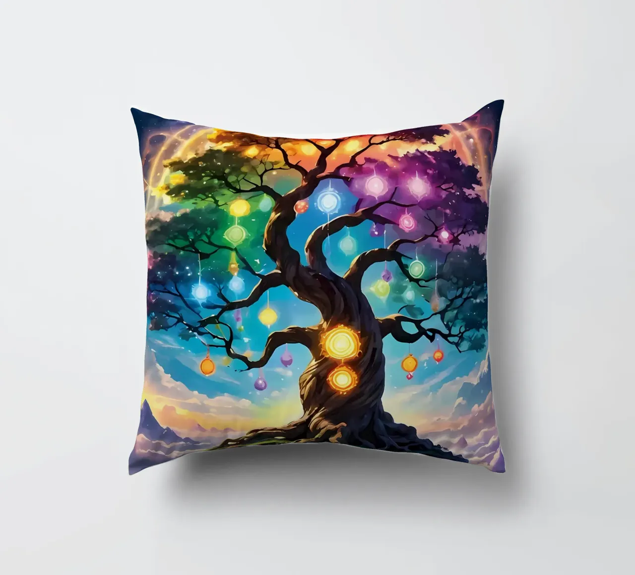 arcobaleno colori fantasia albero luci aurora cuscino da Jennifer R Spyhalski
