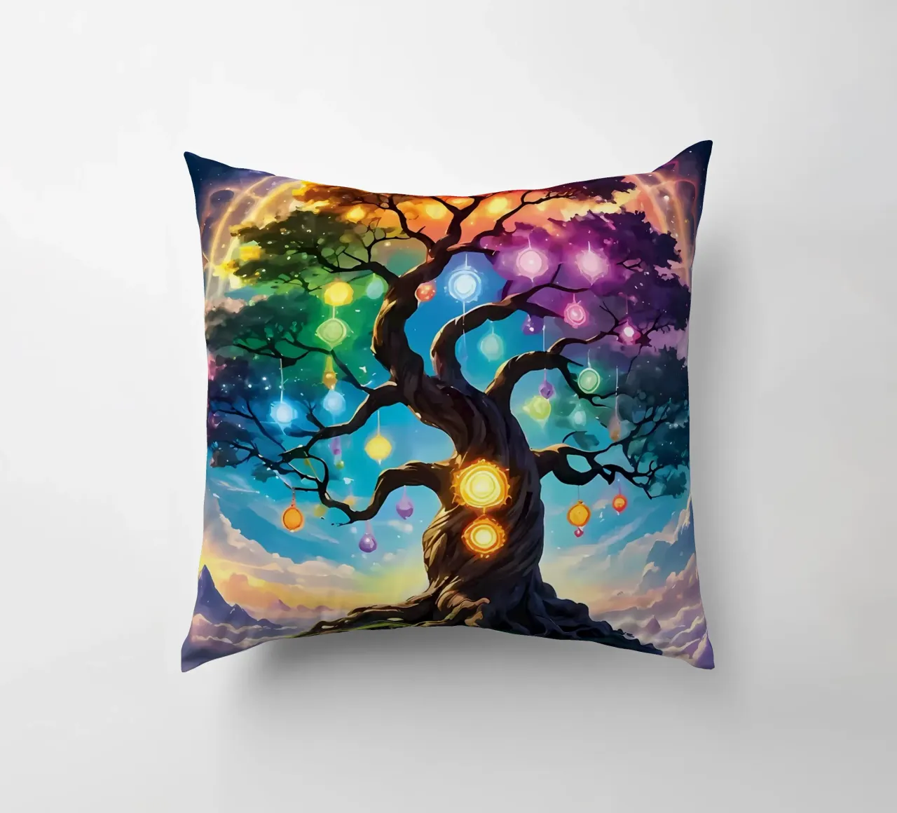 arcobaleno colori fantasia albero luci aurora cuscino da Jennifer R Spyhalski