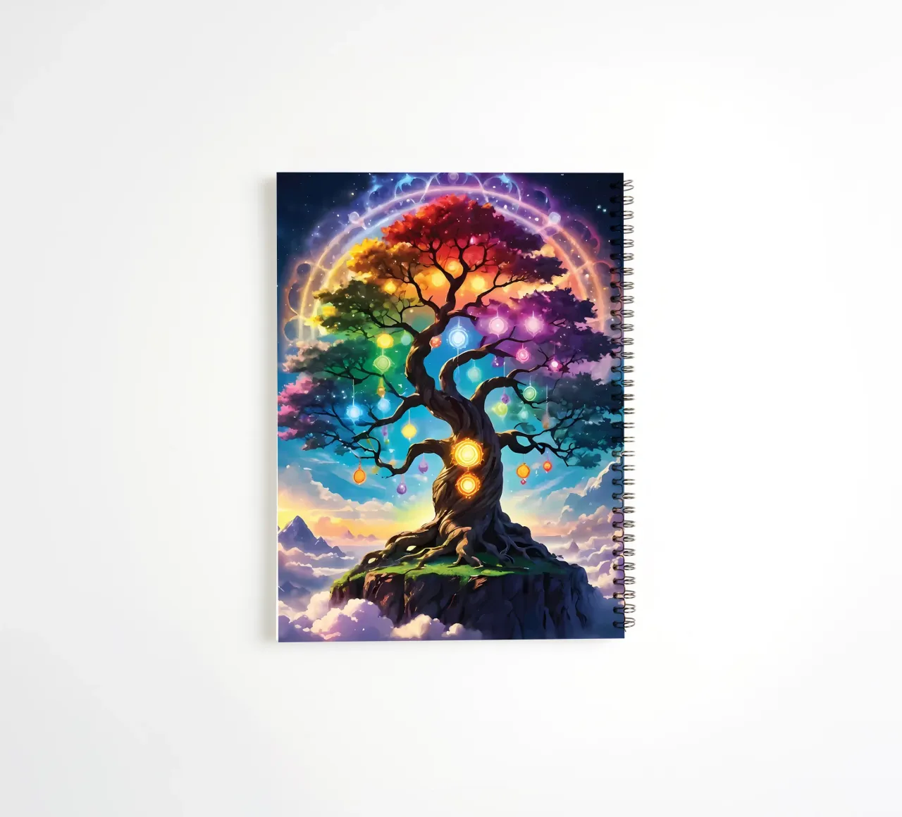 rainbow colors fantasy tree aurora lights spiral notebook by Jennifer R Spyhalski