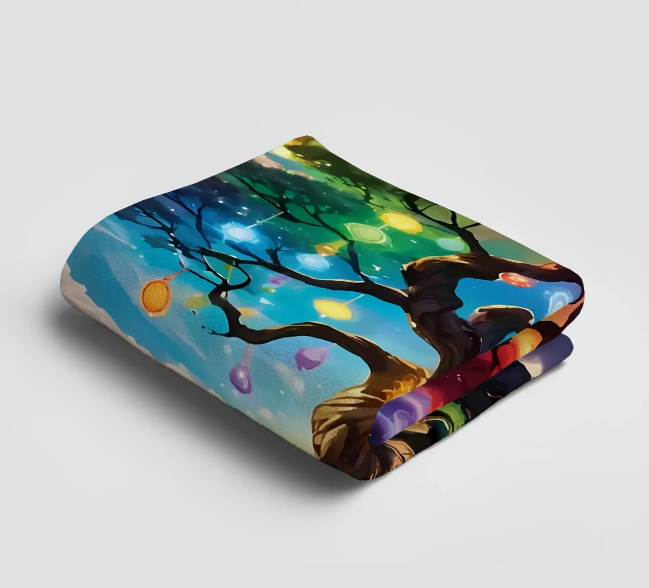 rainbow colors fantasy tree aurora lights towel by Jennifer R Spyhalski