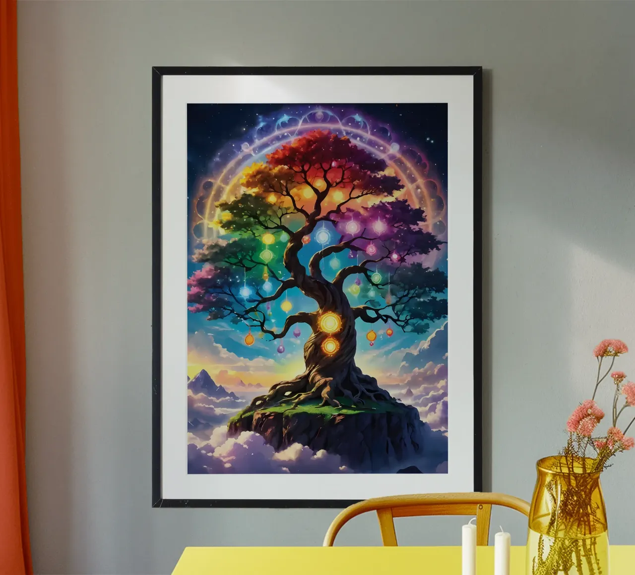 arcobaleno colori fantasia albero luci aurora poster con telaio in plastica da Jennifer R Spyhalski