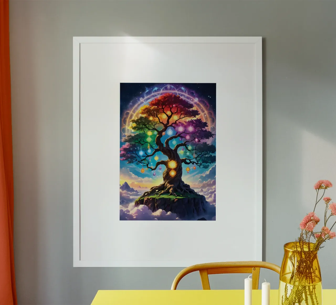 arcobaleno colori fantasia albero luci aurora poster con telaio in plastica da Jennifer R Spyhalski