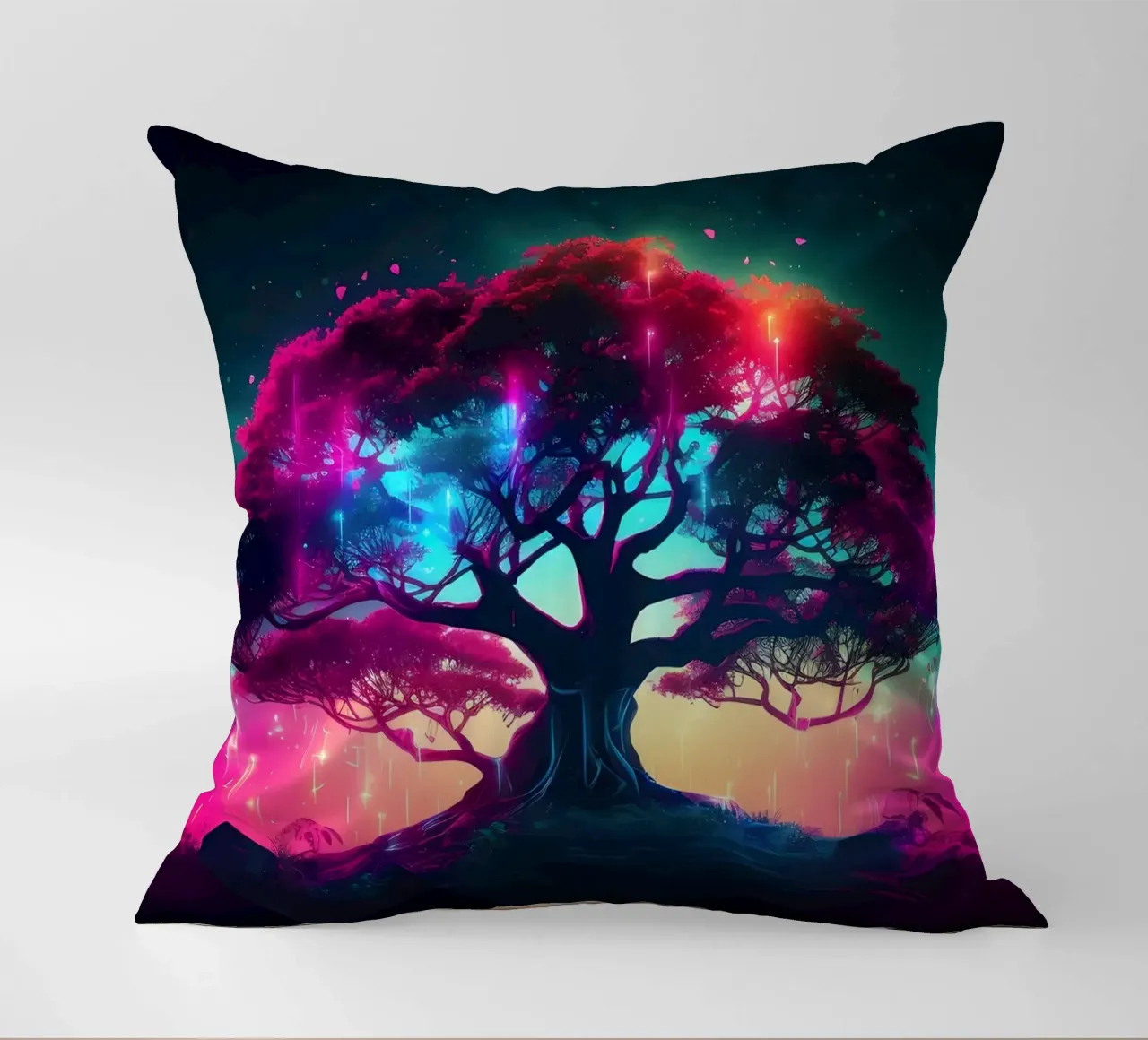 tree glowing neon decorative cushion by Jennifer R Spyhalski