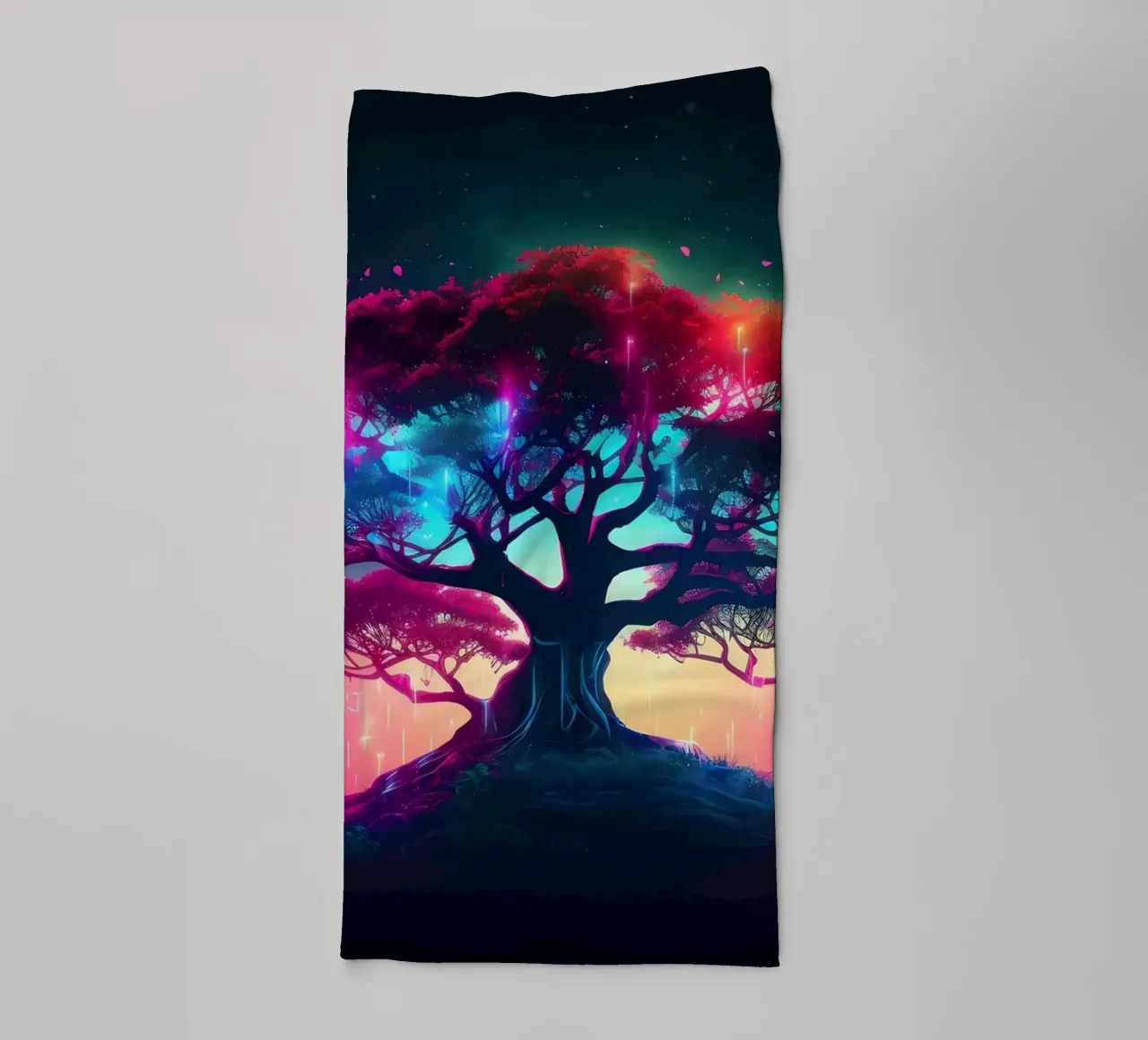 tree glowing neon towel by Jennifer R Spyhalski