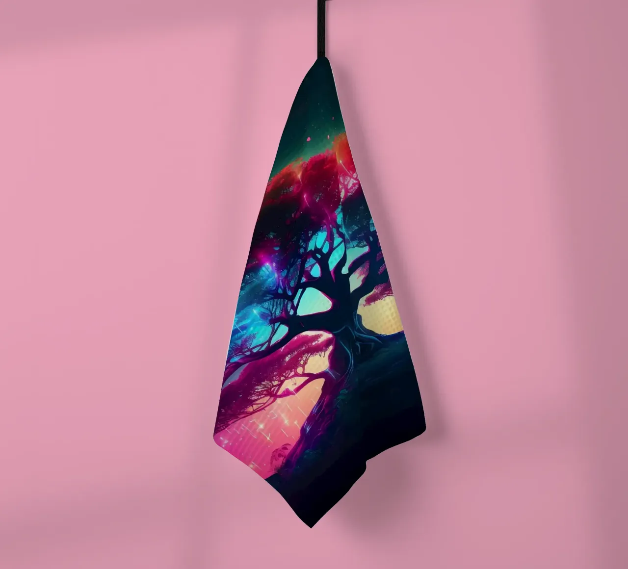 tree glowing neon tea towel by Jennifer R Spyhalski