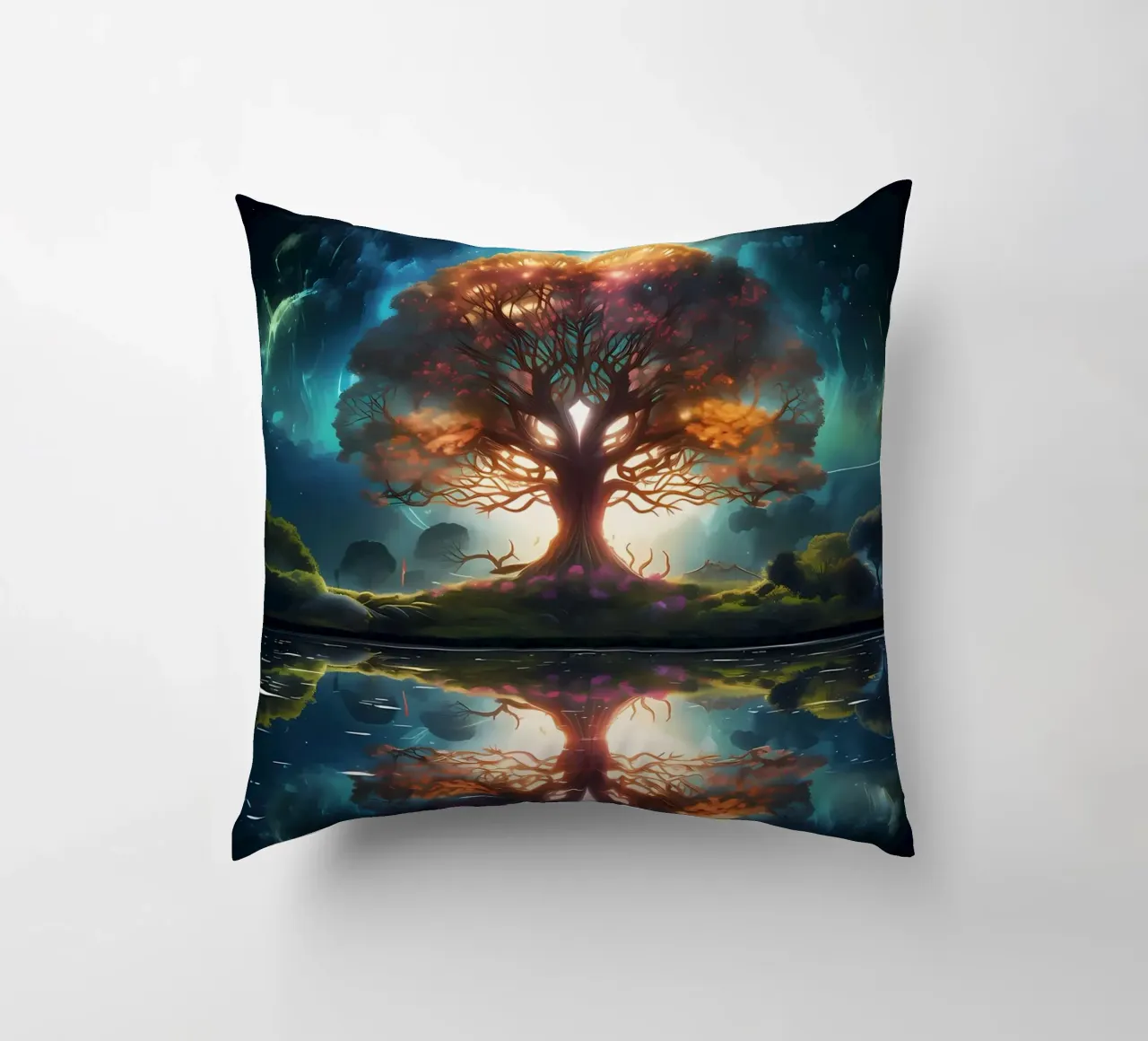 tree reflection glowing decorative cushion by Jennifer R Spyhalski