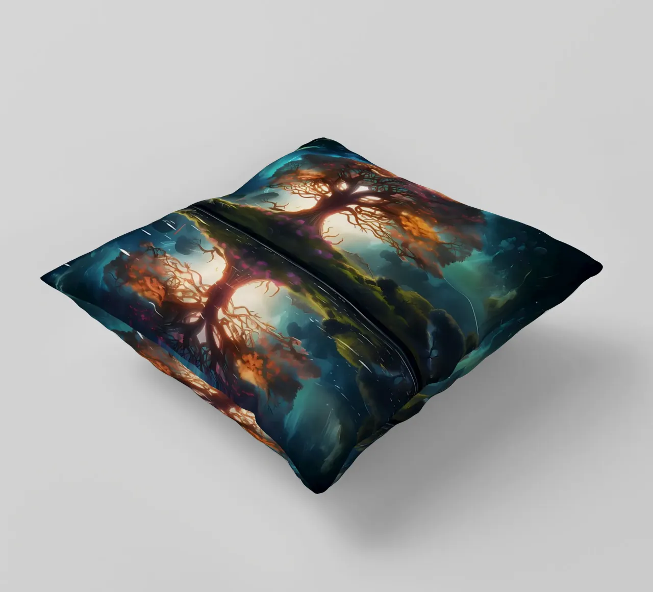 tree reflection glowing decorative cushion by Jennifer R Spyhalski