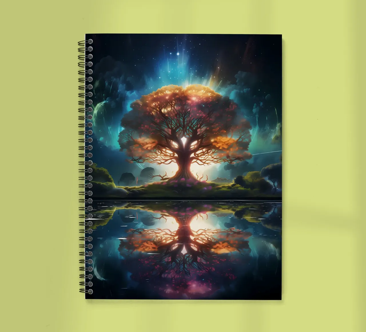 tree reflection glowing spiral notebook by Jennifer R Spyhalski