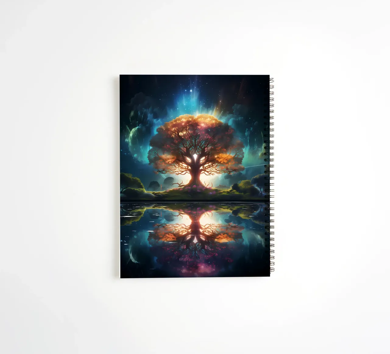 tree reflection glowing spiral notebook by Jennifer R Spyhalski