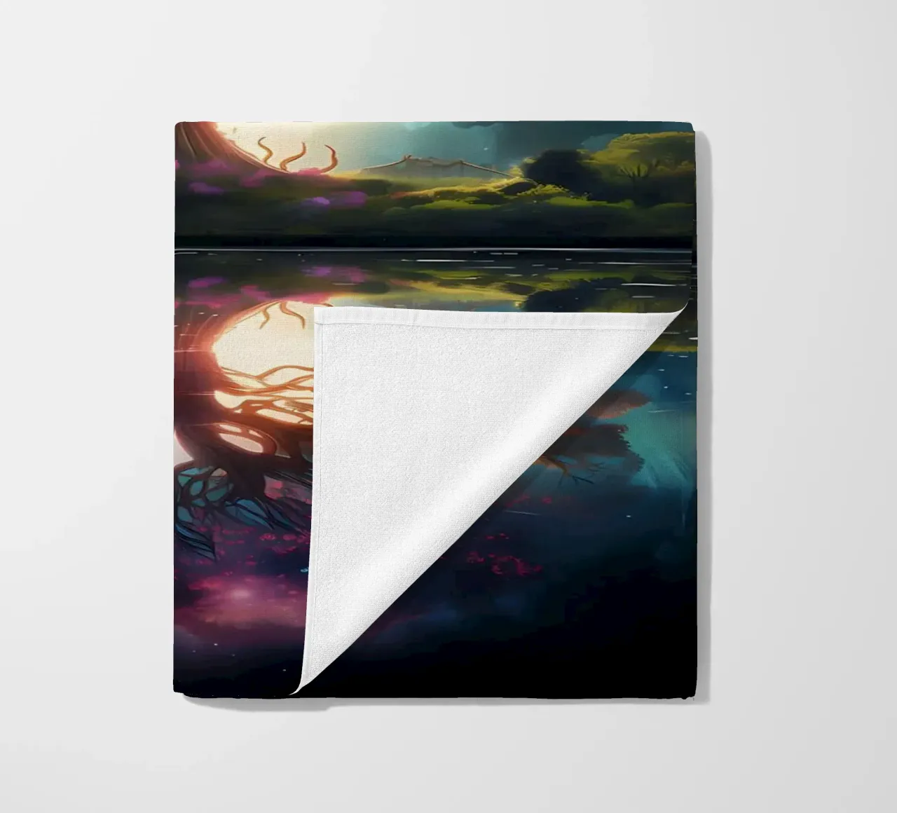 tree reflection glowing beach towel by Jennifer R Spyhalski