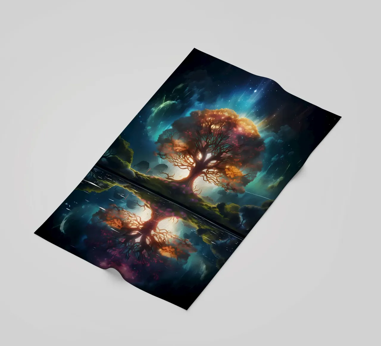 tree reflection glowing beach towel by Jennifer R Spyhalski