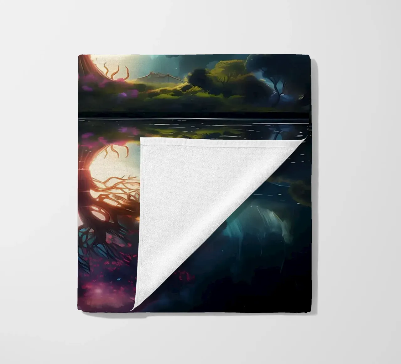 tree reflection glowing beach towel by Jennifer R Spyhalski