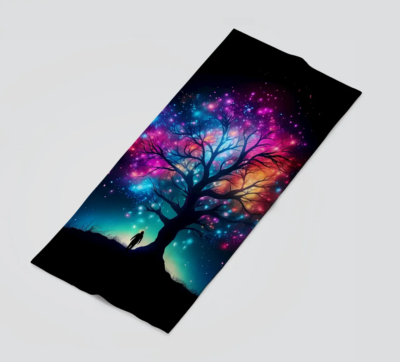 silhouette tree person beach towel by Jennifer R Spyhalski