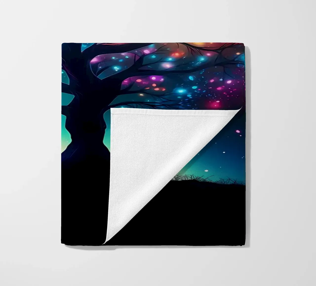 silhouette tree person beach towel by Jennifer R Spyhalski