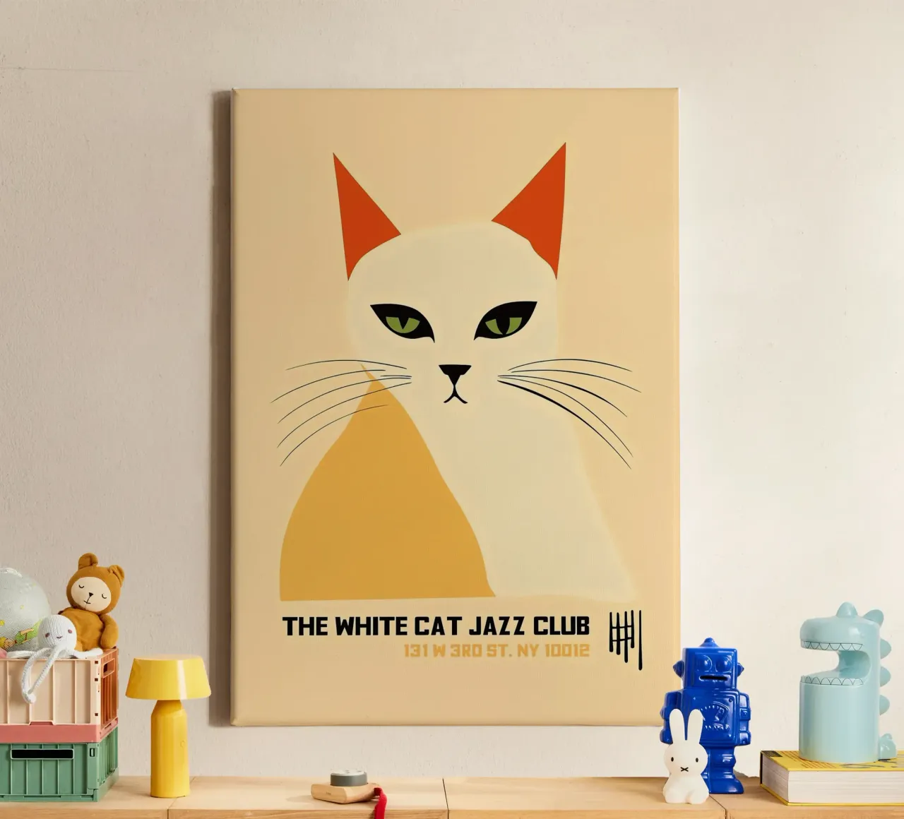 Gatto Bianco Jazz Club tela con Cornice a cassetta da Arjun