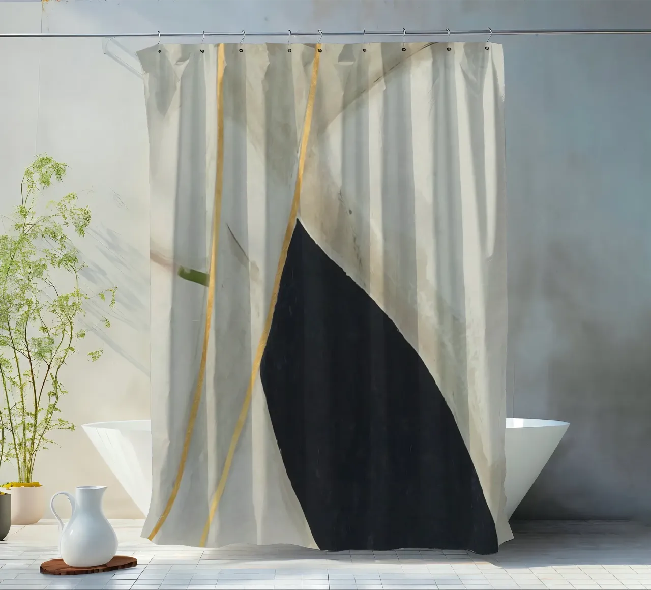 abstract simple organic lines golden tenda da doccia da vintageshop
