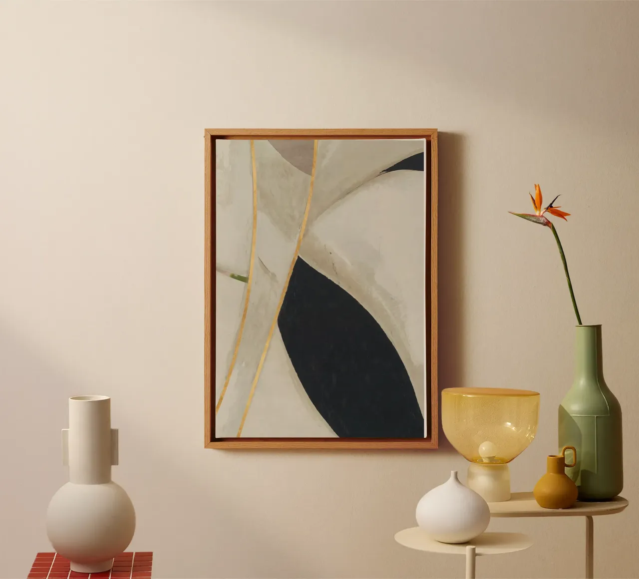 abstract simple organic lines golden canvas by vintageshop