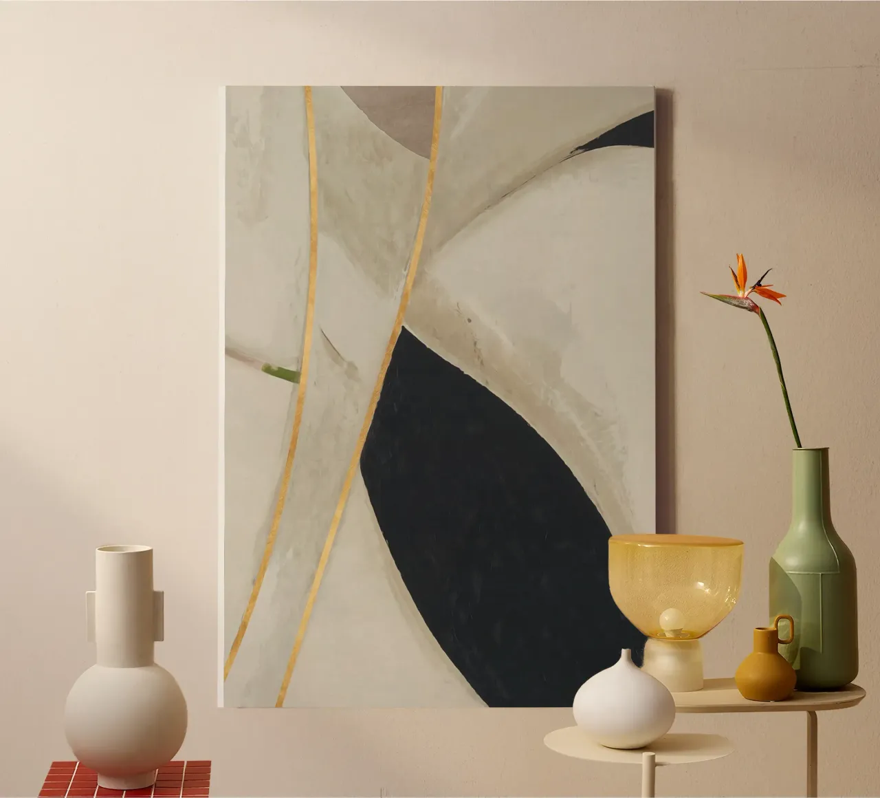 abstract simple organic lines golden canvas by vintageshop