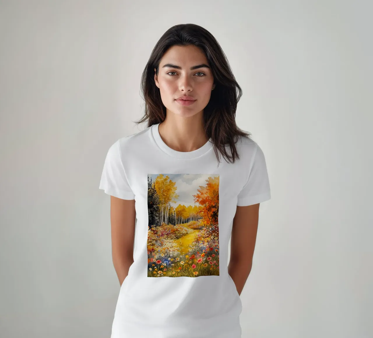 Weide vol bloemen t-shirt van Justyna Jaszke JBJart