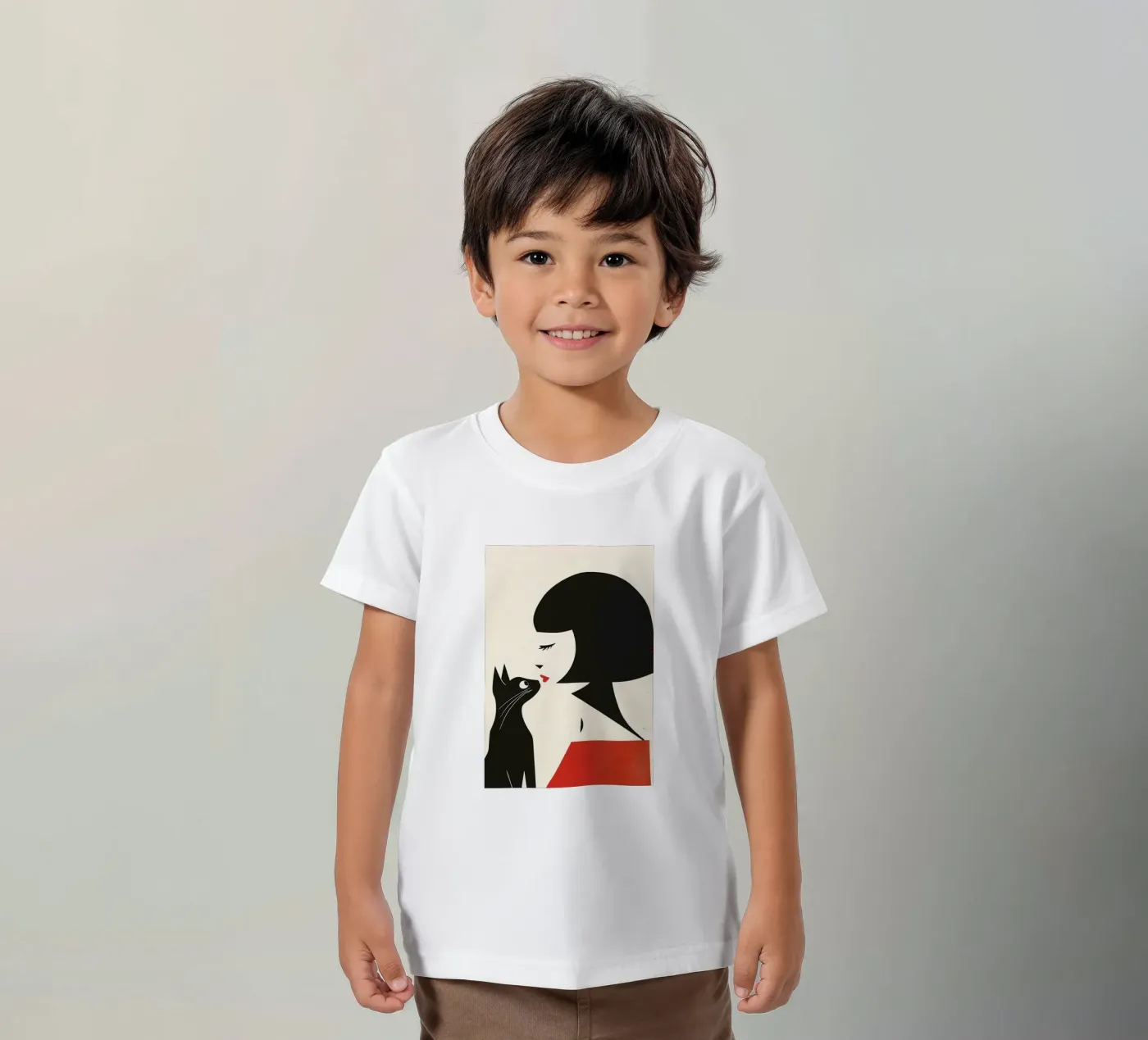 Donna e gatto t-shirt bambini da Arjun