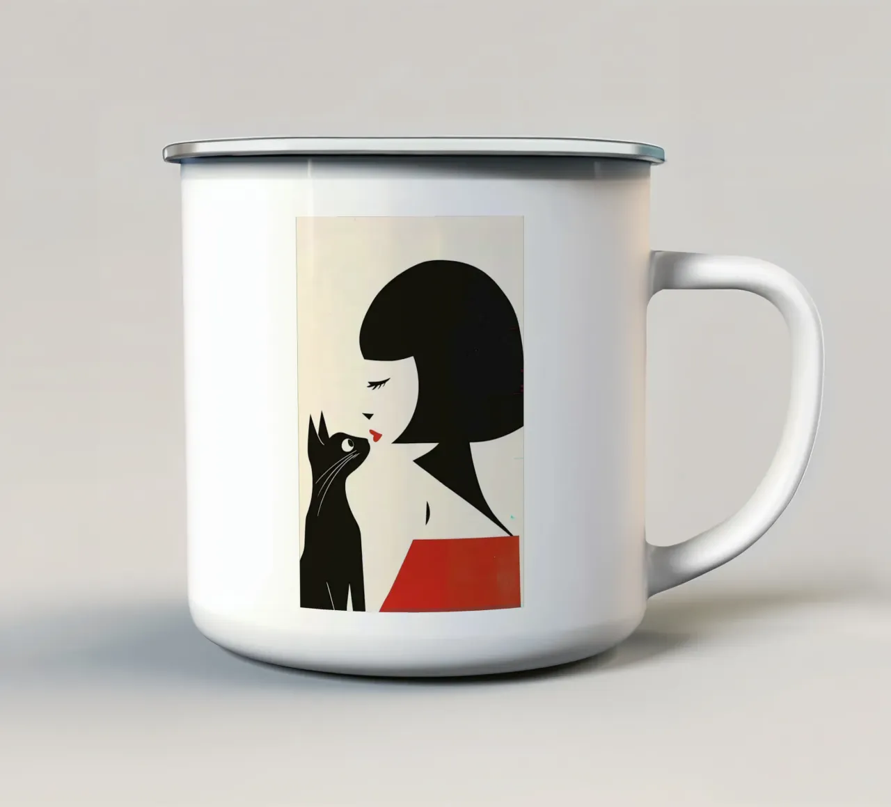 Donna e gatto tazza in smalto da Arjun