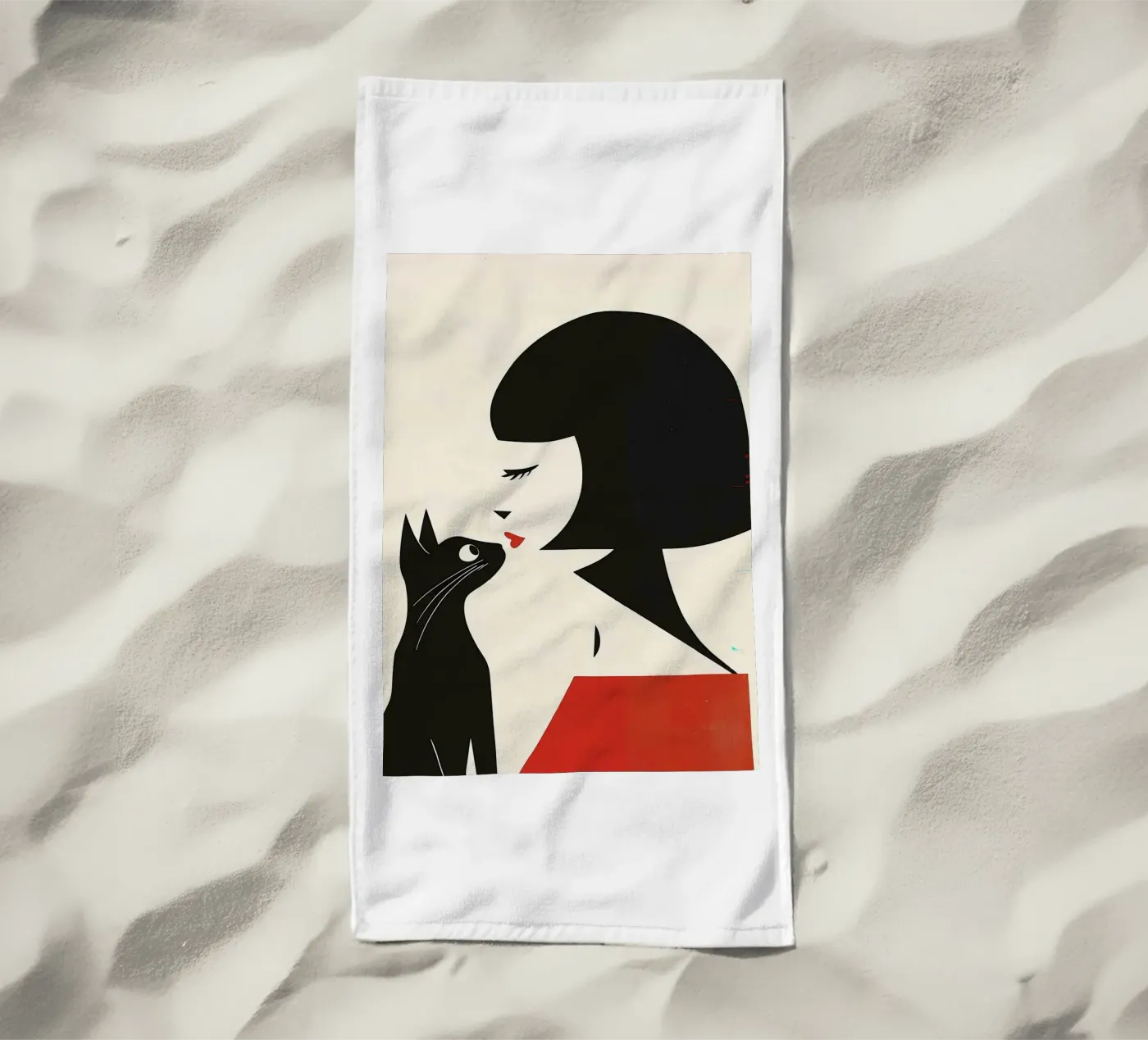 Donna e gatto telo mare da Arjun