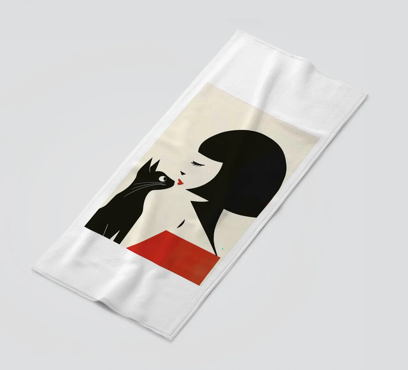 Donna e gatto telo mare da Arjun