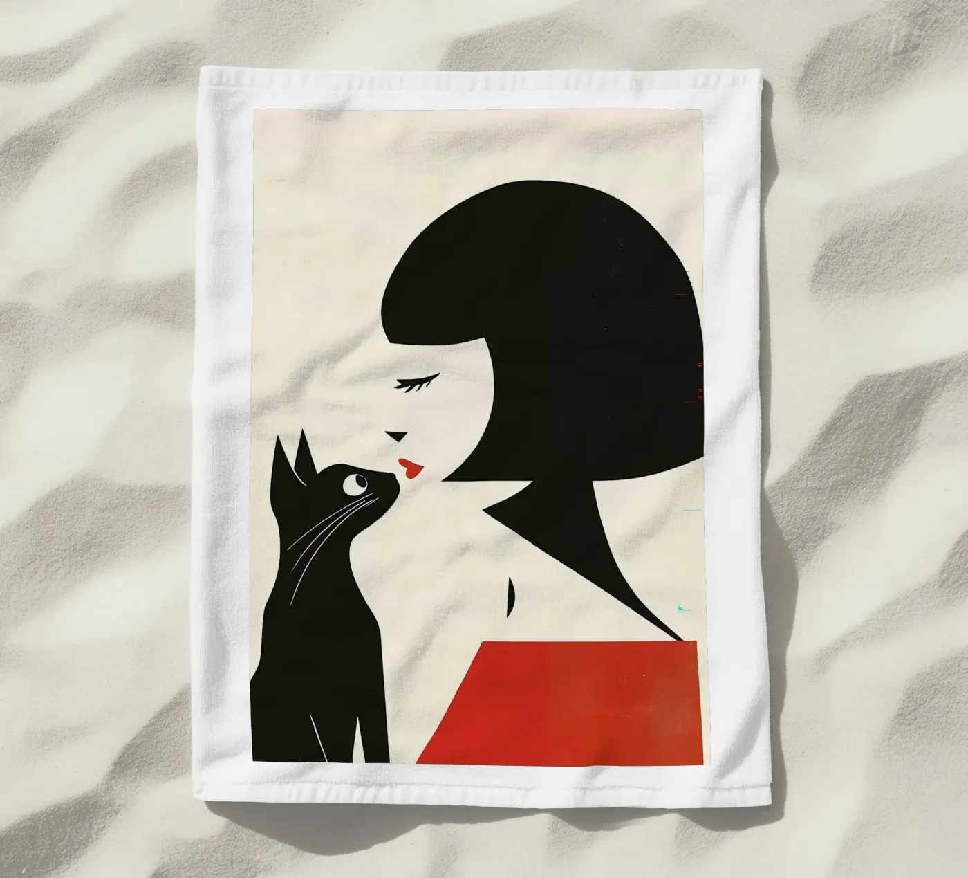 Donna e gatto telo mare da Arjun