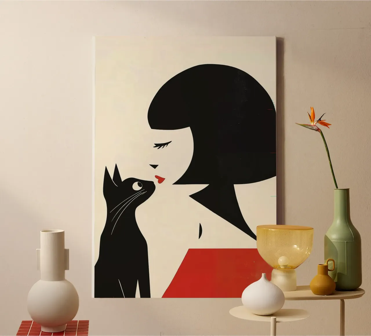 Woman and Cat canvas by Arjun