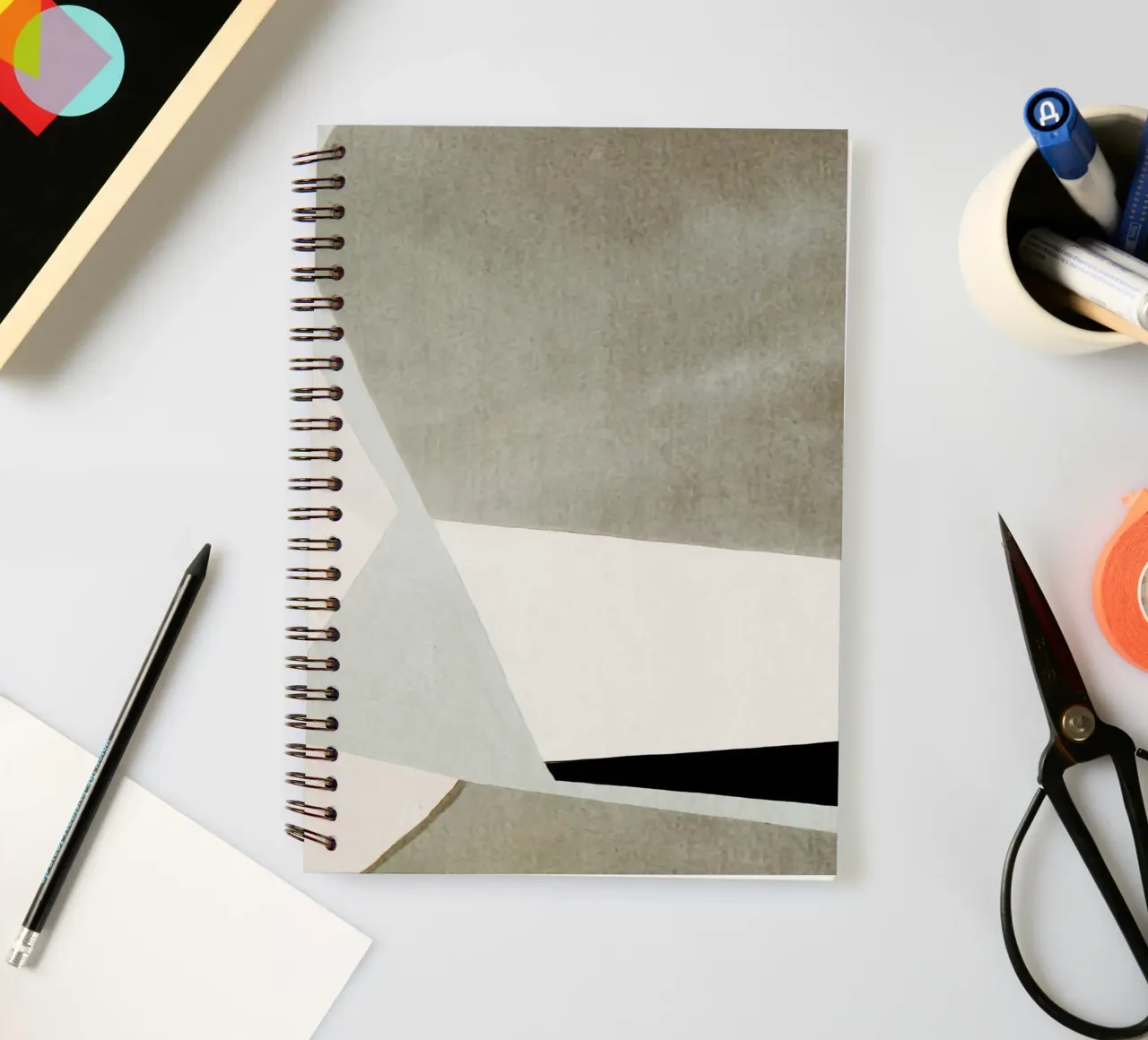 abstract simple geometric gray squares spiral notebook by vintageshop