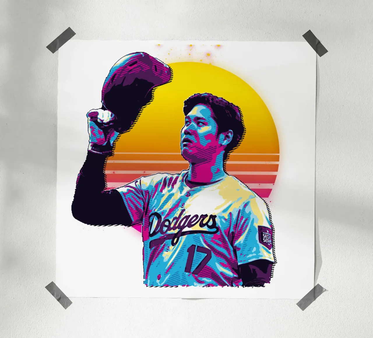 17 Shohei Ohtani Retro poster con telaio in alluminio da singpentinksale