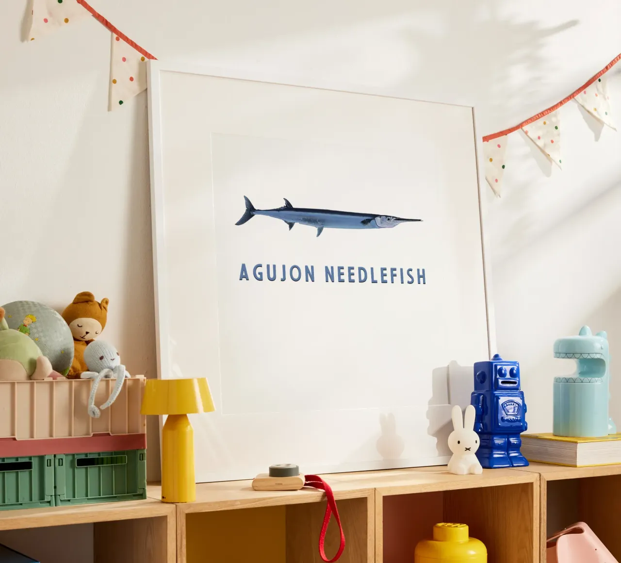 Agujon Pesce ago Pesce d'acqua salata poster con telaio in alluminio da singpentinksale