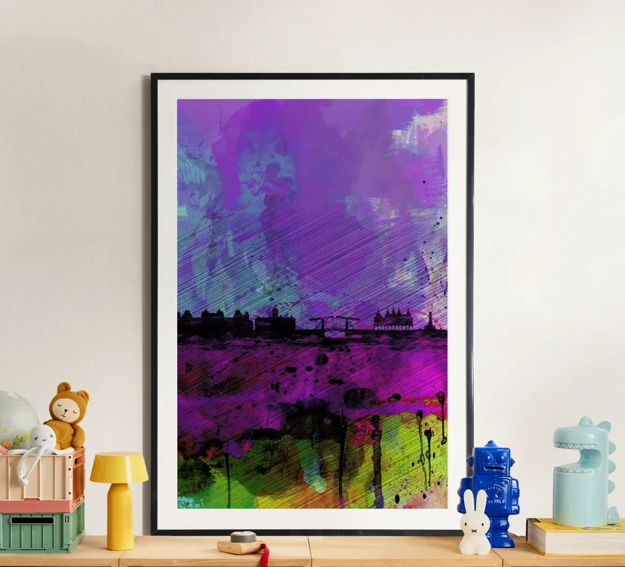 Amsterdam Watercolor Skyline poster con telaio in plastica da Naxart