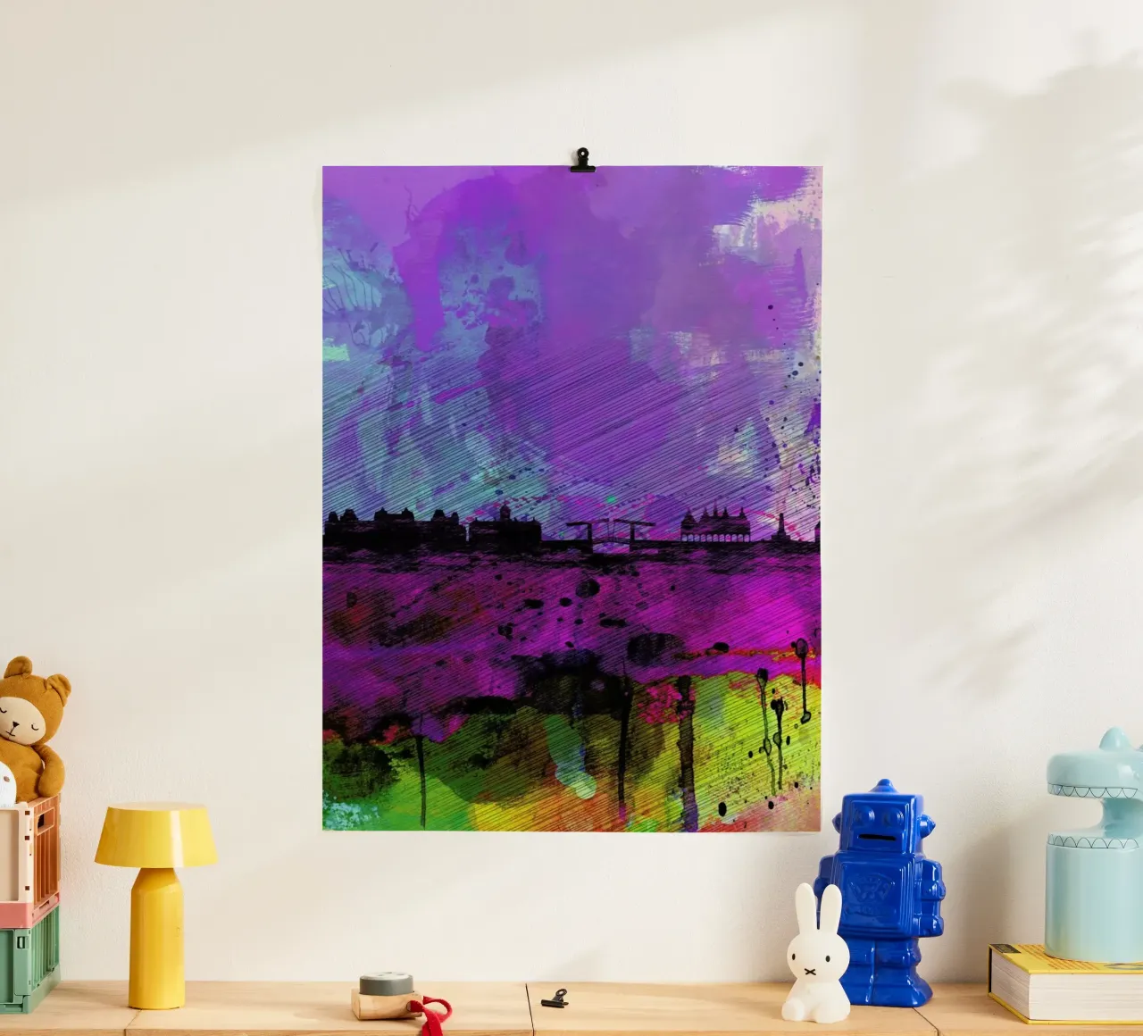 Amsterdam Watercolor Skyline poster con telaio in plastica da Naxart