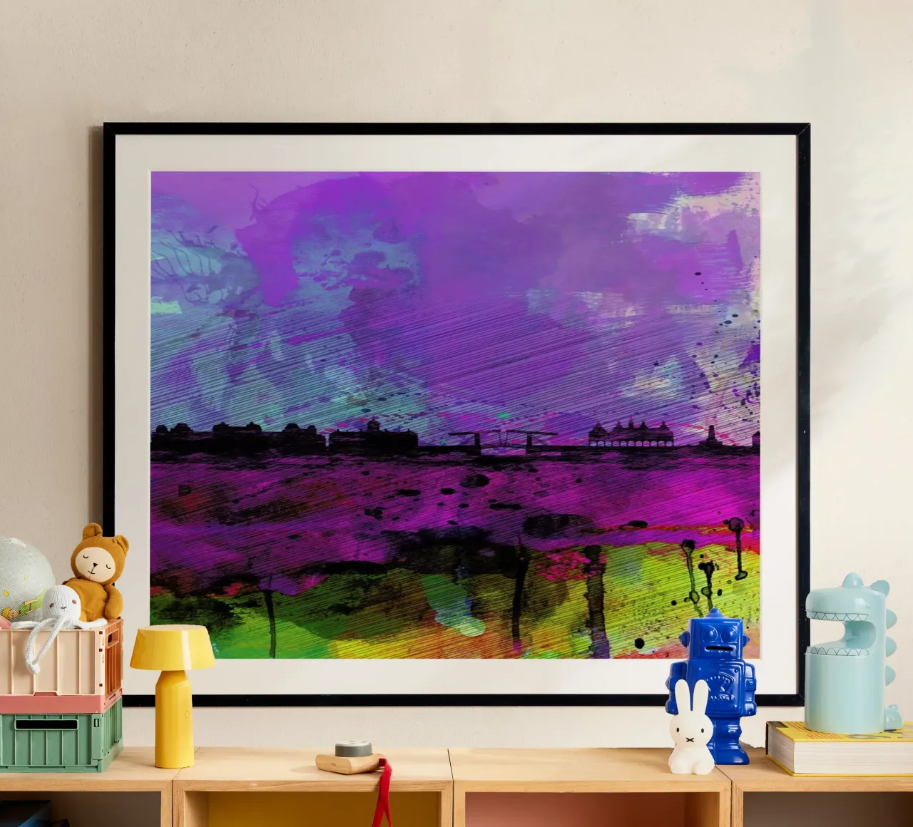 Amsterdam Watercolor Skyline poster con telaio in plastica da Naxart