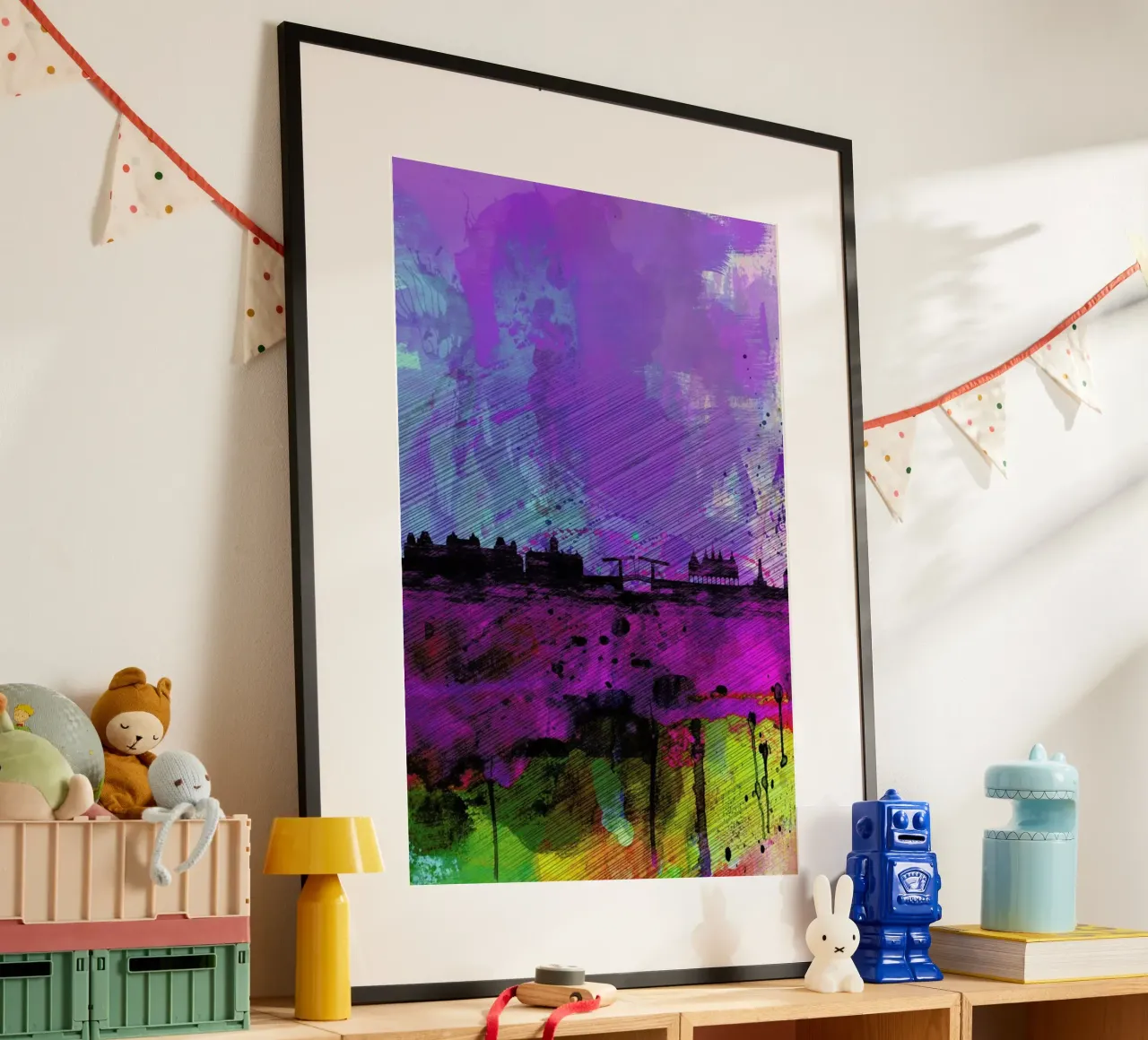 Amsterdam Watercolor Skyline poster con telaio in plastica da Naxart