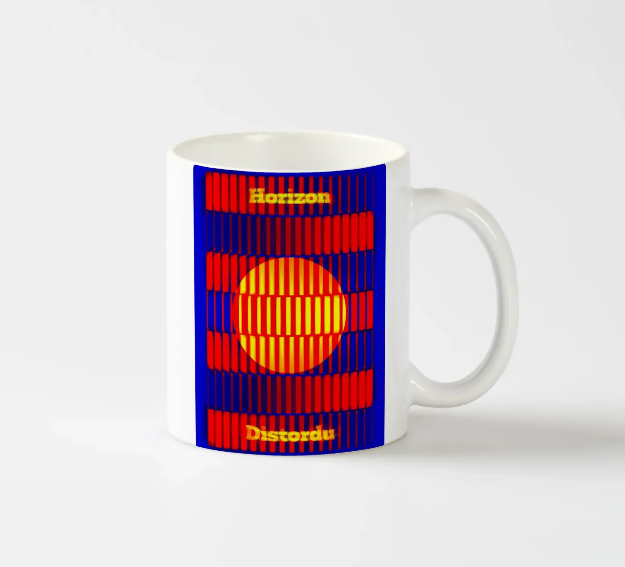 Un orizzonte solare distorto da barre luminose tazza in ceramica da Sarah Mauriaucourt