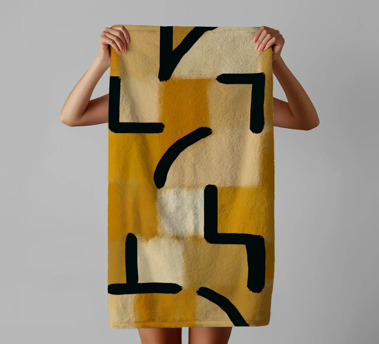 Mustard checker grid towel by Little Dean