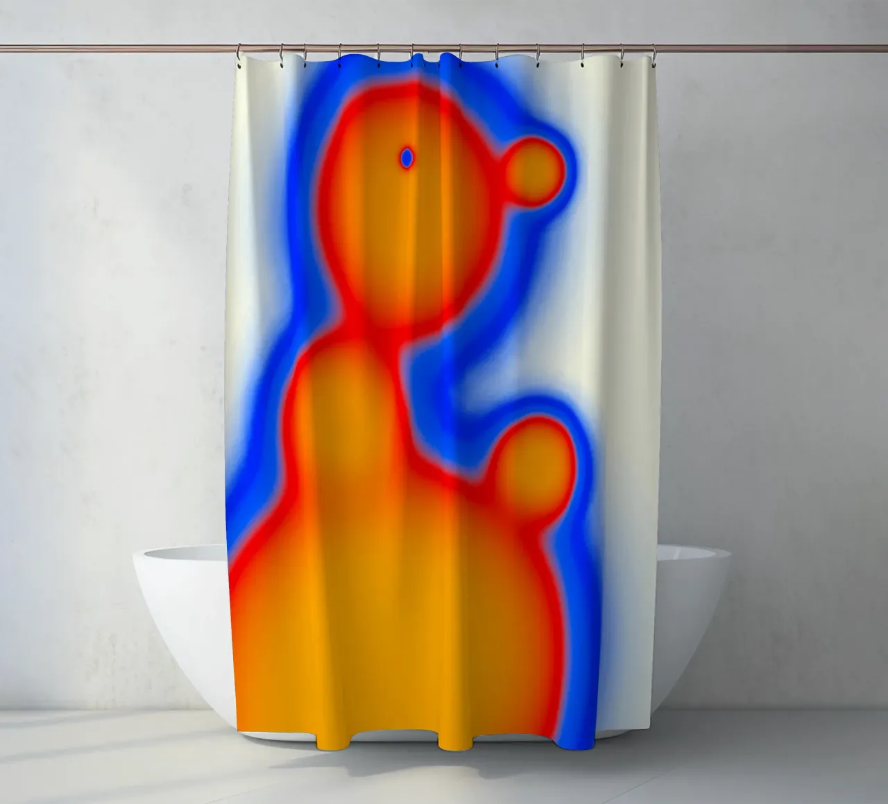 Orange-red thermal silhouette on light background shower curtain by Sarah Mauriaucourt