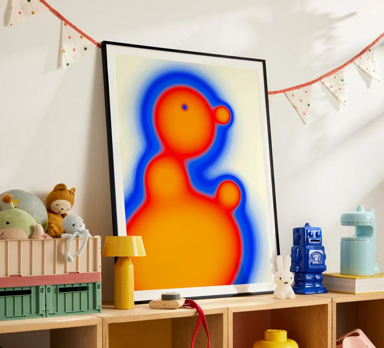 Sagoma termica rosso-arancio su sfondo chiaro poster con telaio in legno da Sarah Mauriaucourt