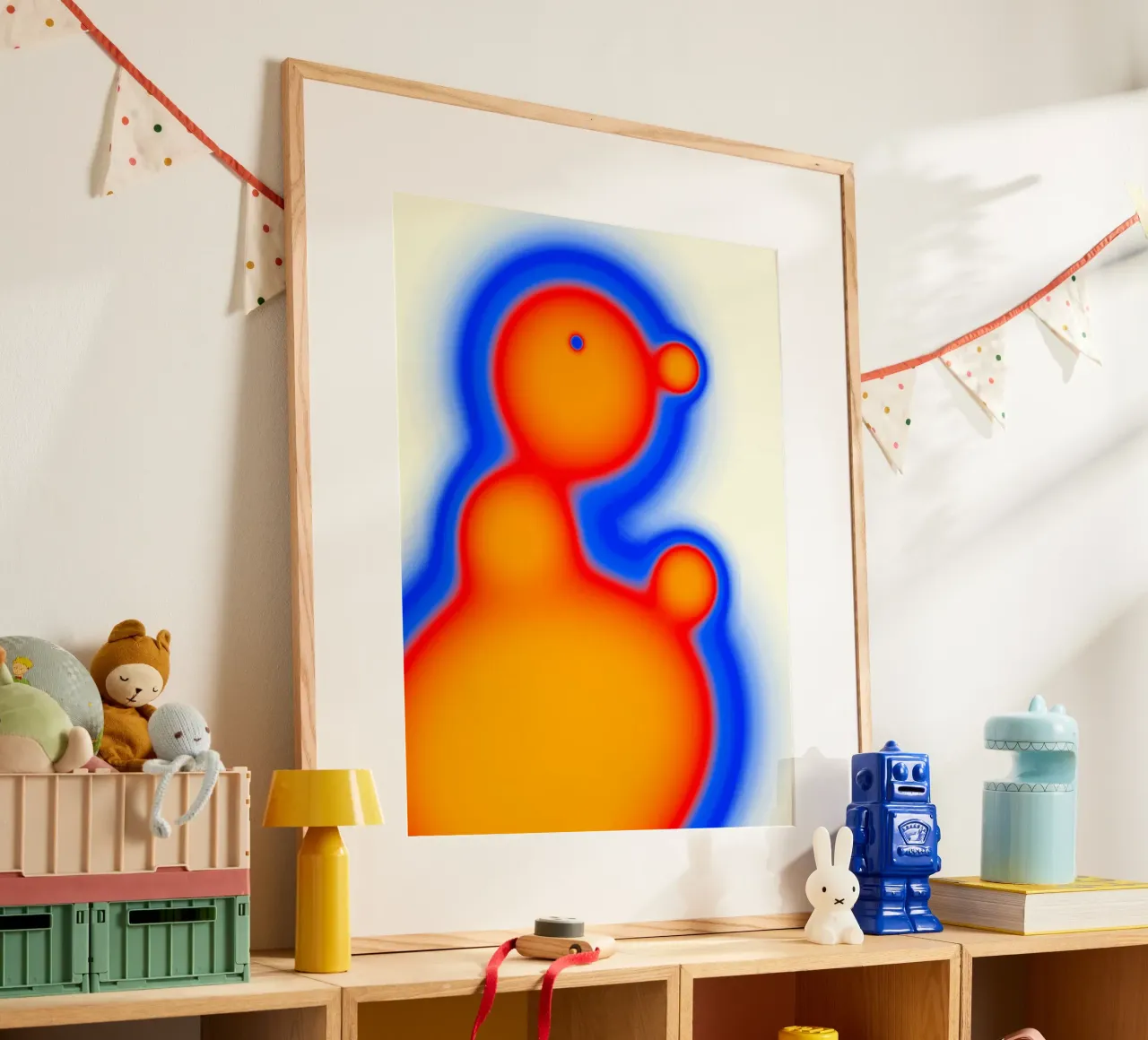 Sagoma termica rosso-arancio su sfondo chiaro poster con telaio in legno da Sarah Mauriaucourt