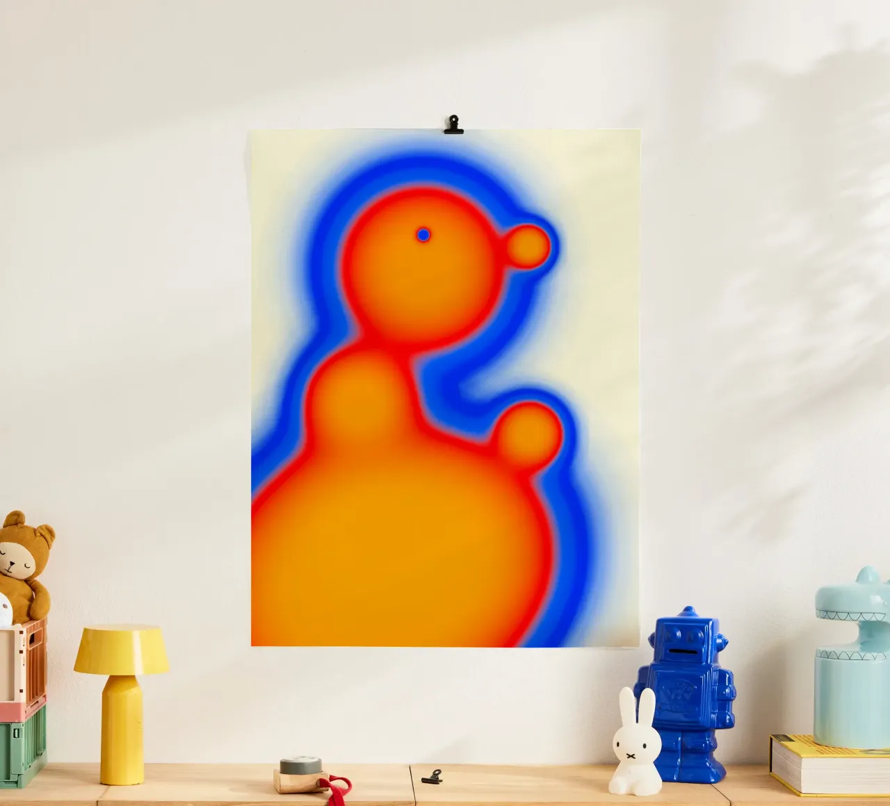 Sagoma termica rosso-arancio su sfondo chiaro poster con telaio in legno da Sarah Mauriaucourt