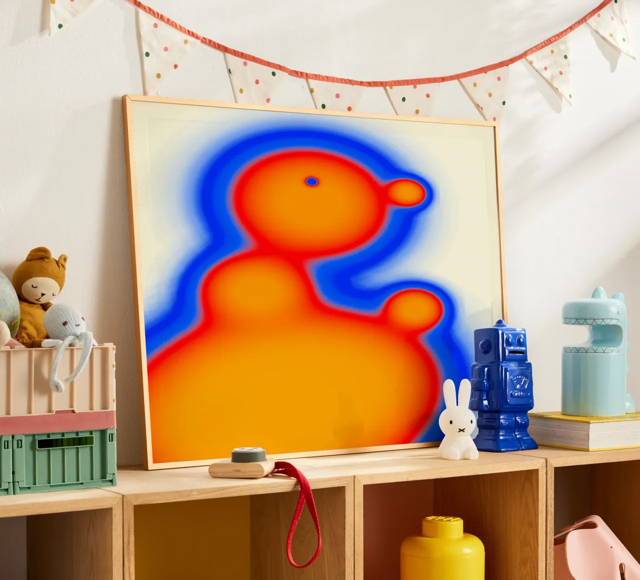 Sagoma termica rosso-arancio su sfondo chiaro poster con telaio in legno da Sarah Mauriaucourt