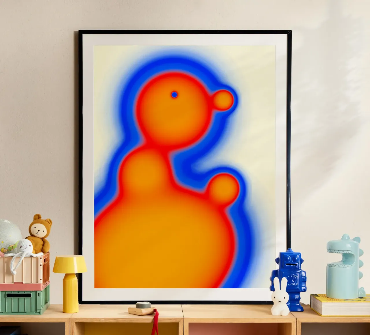 Sagoma termica rosso-arancio su sfondo chiaro poster con telaio in legno da Sarah Mauriaucourt