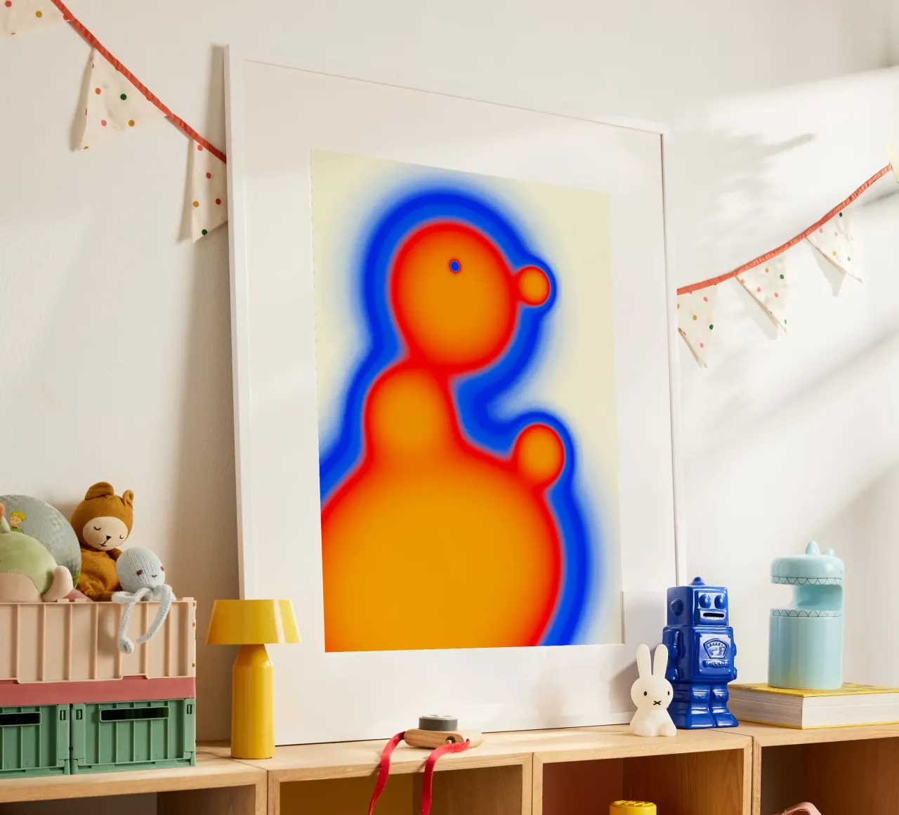 Sagoma termica rosso-arancio su sfondo chiaro poster con telaio in legno da Sarah Mauriaucourt