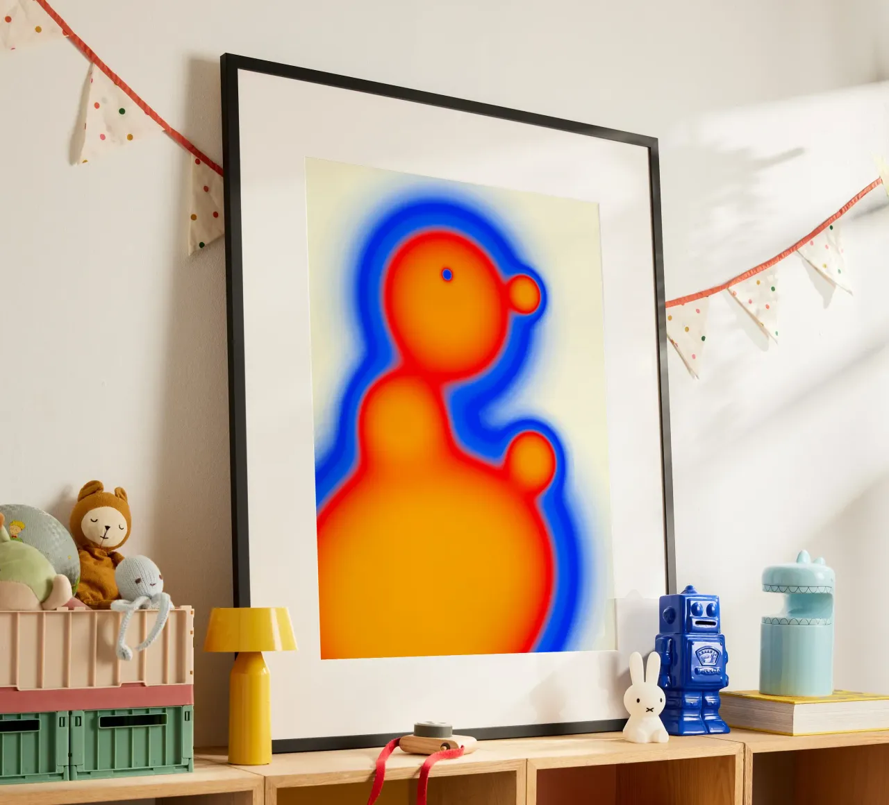 Sagoma termica rosso-arancio su sfondo chiaro poster con telaio in legno da Sarah Mauriaucourt